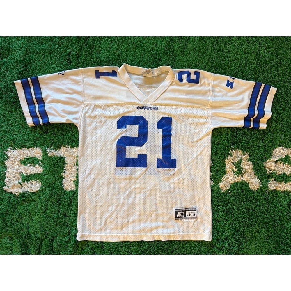 Starter Deion Sanders‎ Jersey Youth L White Excellent Dallas Cowboys 21 NFL 1998